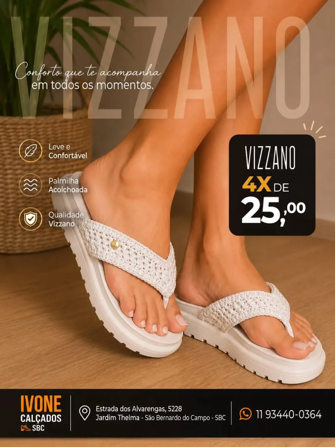Chinelo Vizzano de tricô branco