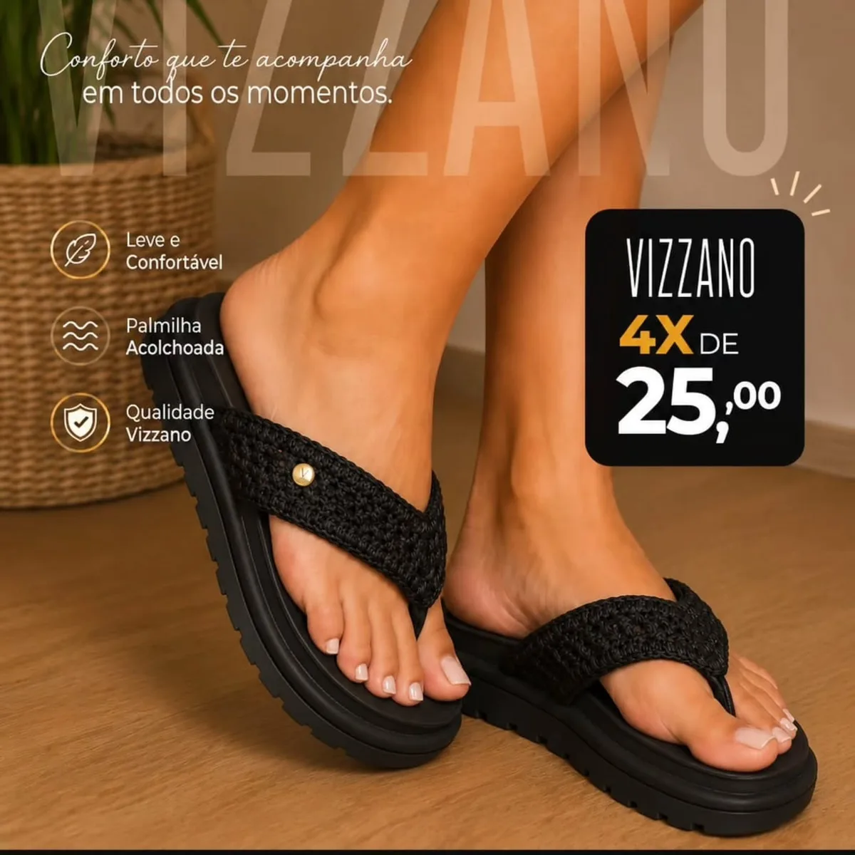 Chinelo Vizzano de tricô preto