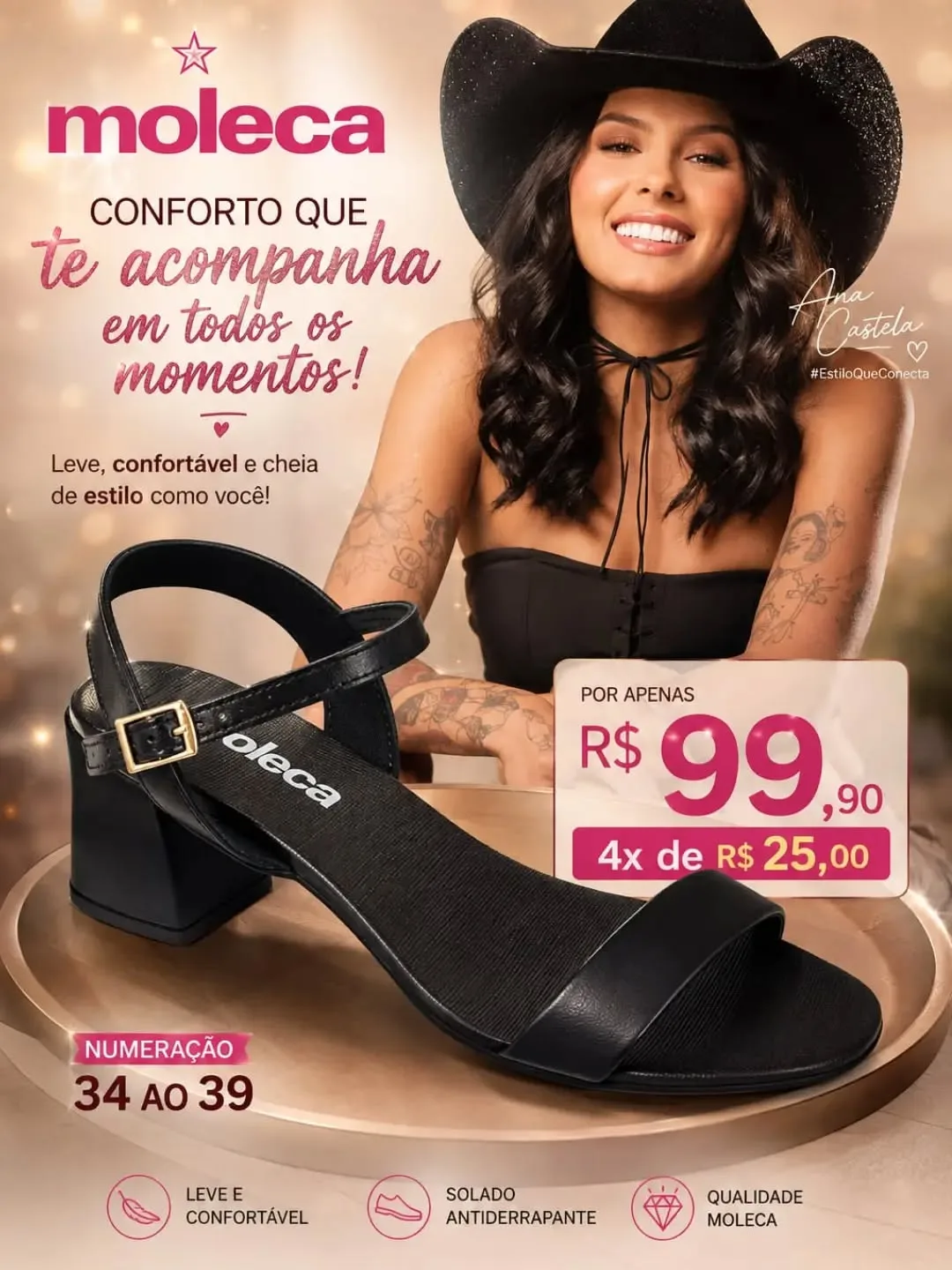 Sandália Moleca Ana Castela preta
