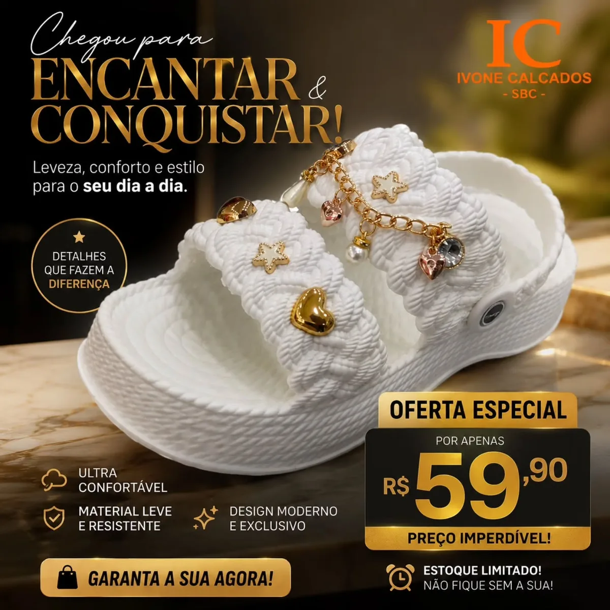 Sandália plataforma branca com pingentes