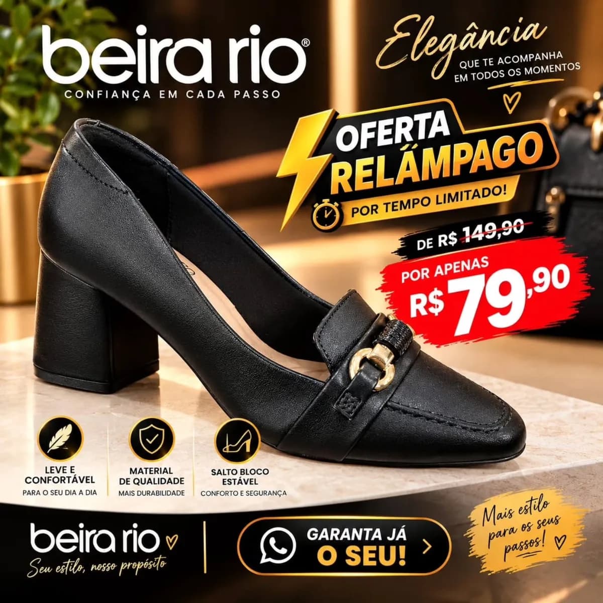 Sapato Beira Rio salto bloco preto