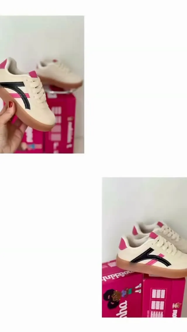 Tênis Molekinha creme e rosa